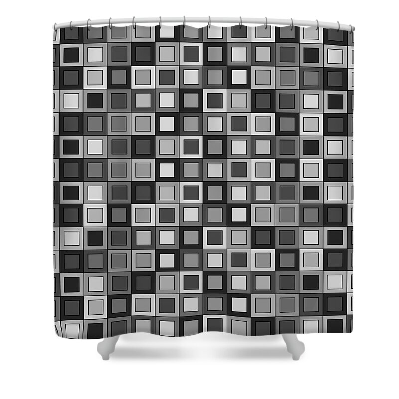 Art With Squares Shower Curtain featuring the painting GAME BOARD Black and White Abstract Squares by Lynnie Lang