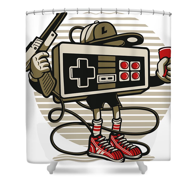 Game Shower Curtain featuring the digital art Game console by Long Shot