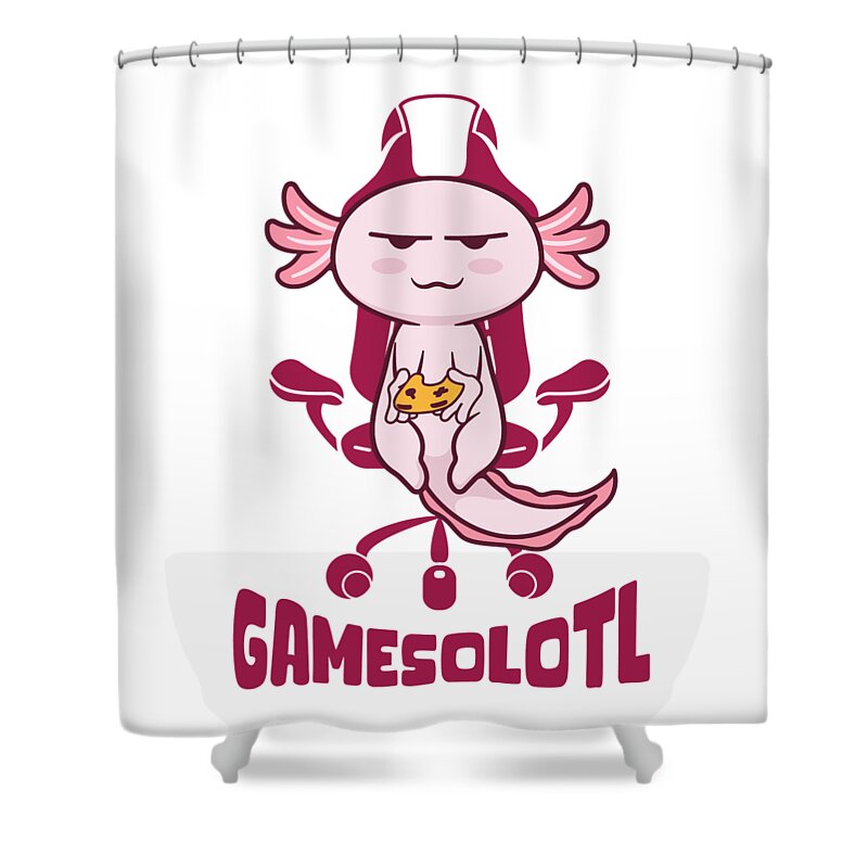 Axolotl Shower Curtain featuring the digital art Gamesolotl Cute Kawaii Axolotl by Toms Tee Store