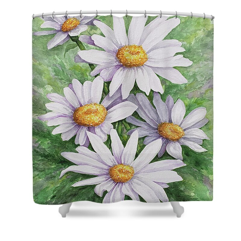 Daisy Shower Curtain featuring the painting Garden Daisies by Lori Taylor