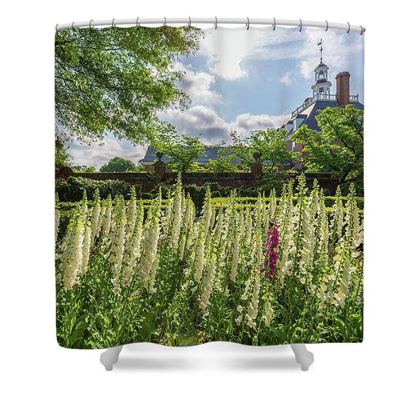 Colonial Williamsburg Shower Curtain featuring the photograph Garden Flowers at the Governor's Palace by Rachel Morrison
