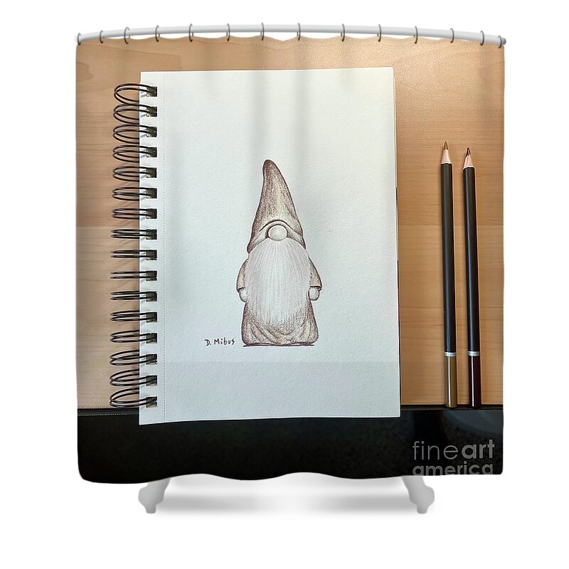Garden Gnome Drawing Shower Curtain featuring the drawing Garden Gnome Drawing by Donna Mibus