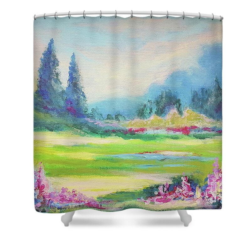 Landscape Shower Curtain featuring the painting Garden Impressions II by Petra Burgmann