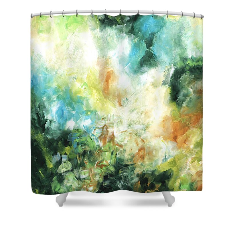 Collect Shower Curtain featuring the painting Garden Variety Color Study Original Abstract Bold Colorful Painting by Megan Duncanson MADART by Megan Aroon