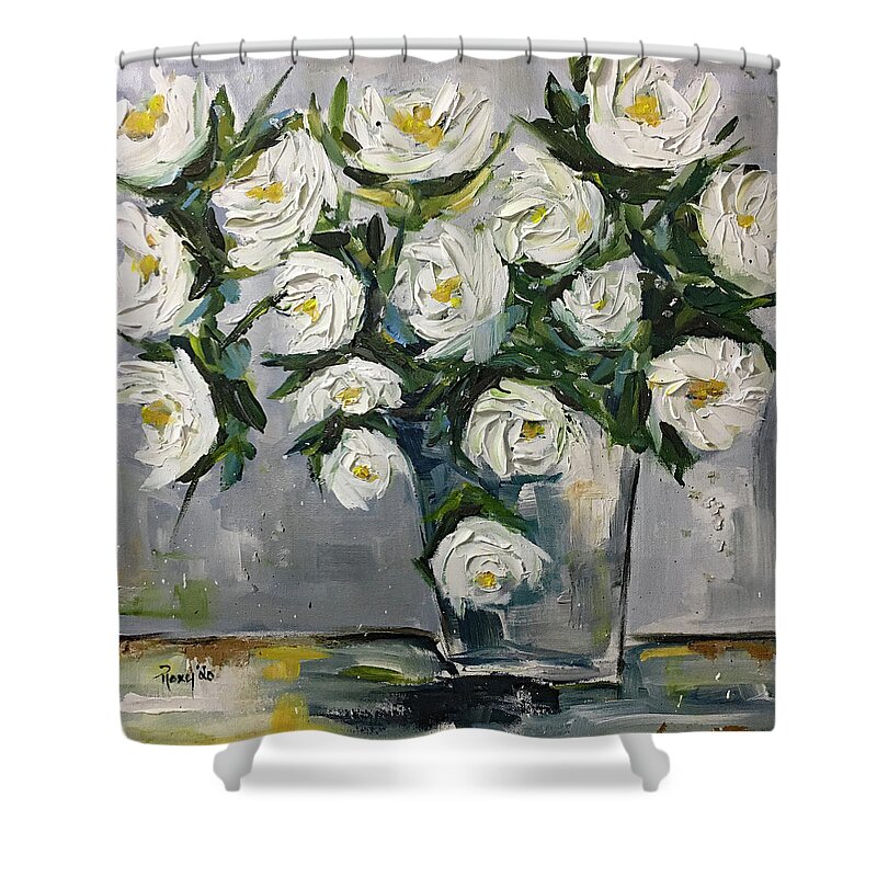 Gardenias Shower Curtain featuring the painting Gardenias in Bloom by Roxy Rich