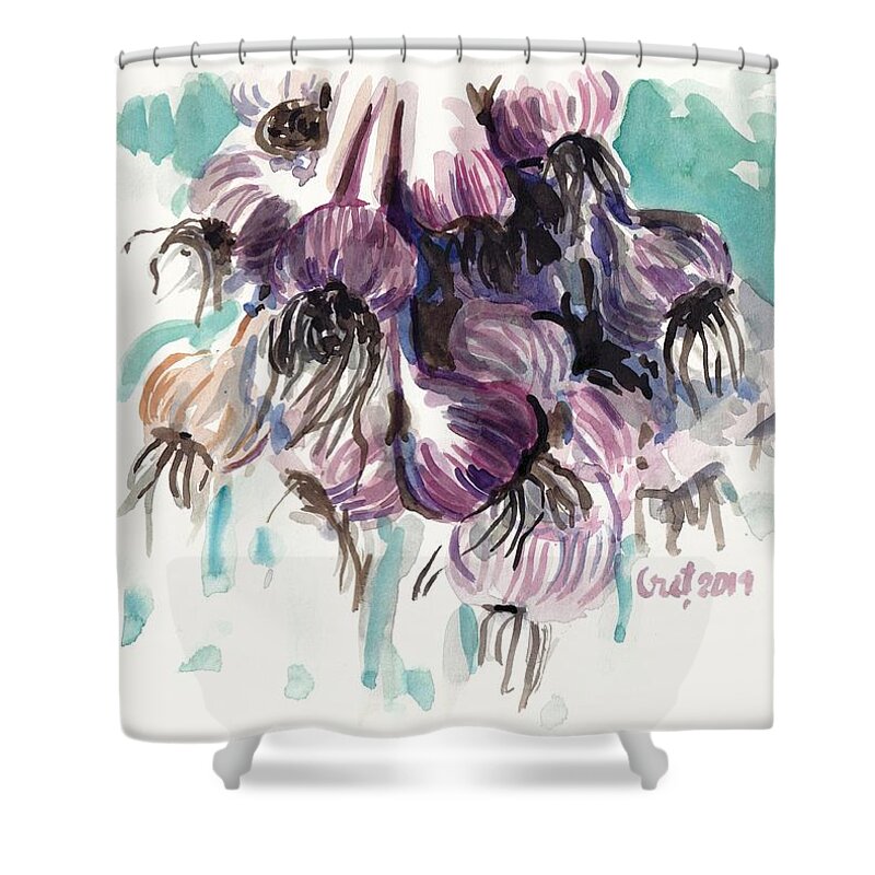 Garlic Shower Curtain featuring the painting Garlic Flowers by George Cret