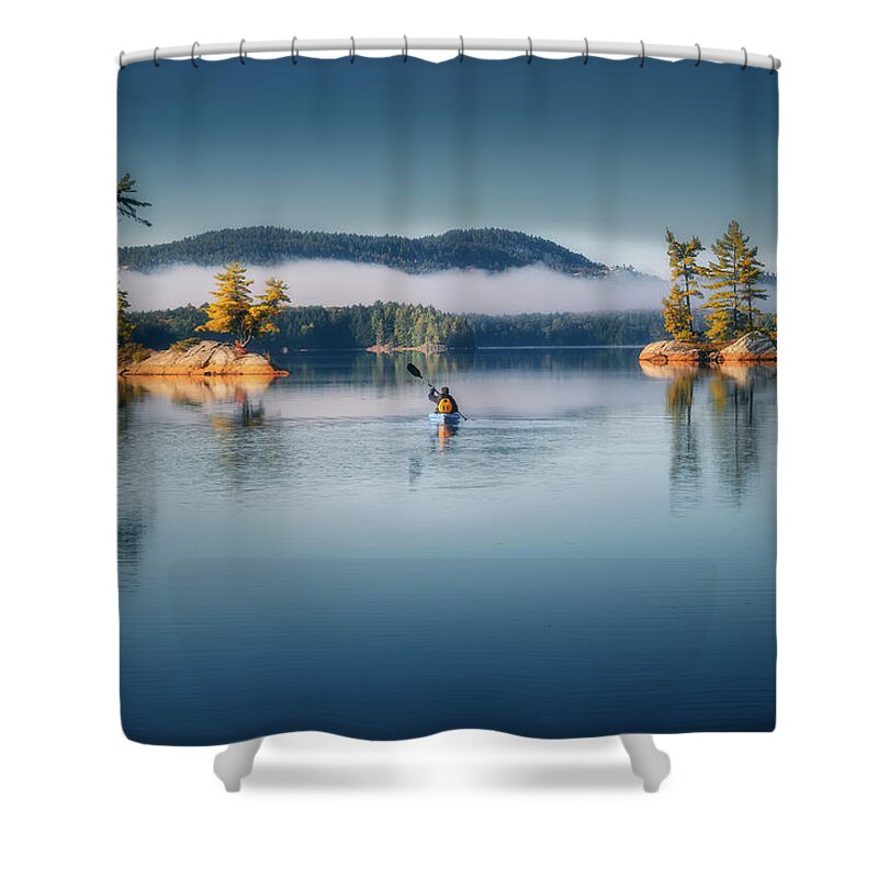 Autumn Shower Curtain featuring the photograph Gate to the mysterious land by Henry w Liu