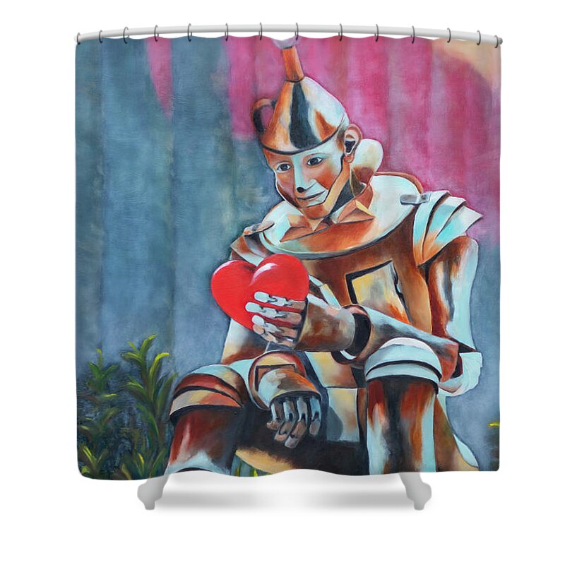 Tin Man Shower Curtain featuring the painting Gazing at the Inner Self by Tracy Hutchinson