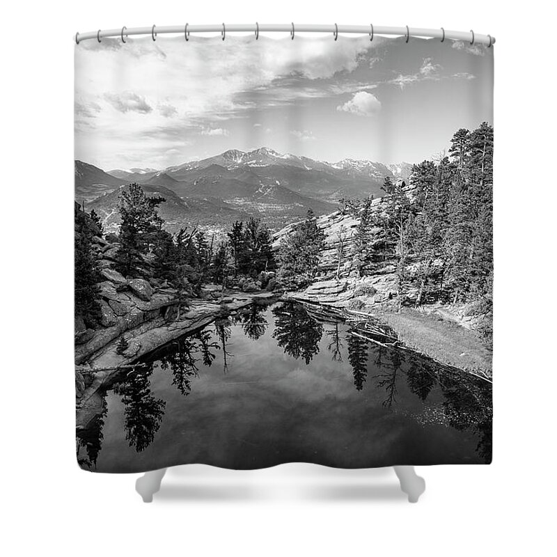 Gem Lake Shower Curtain featuring the photograph Gem Lake Black and White by Aaron Spong