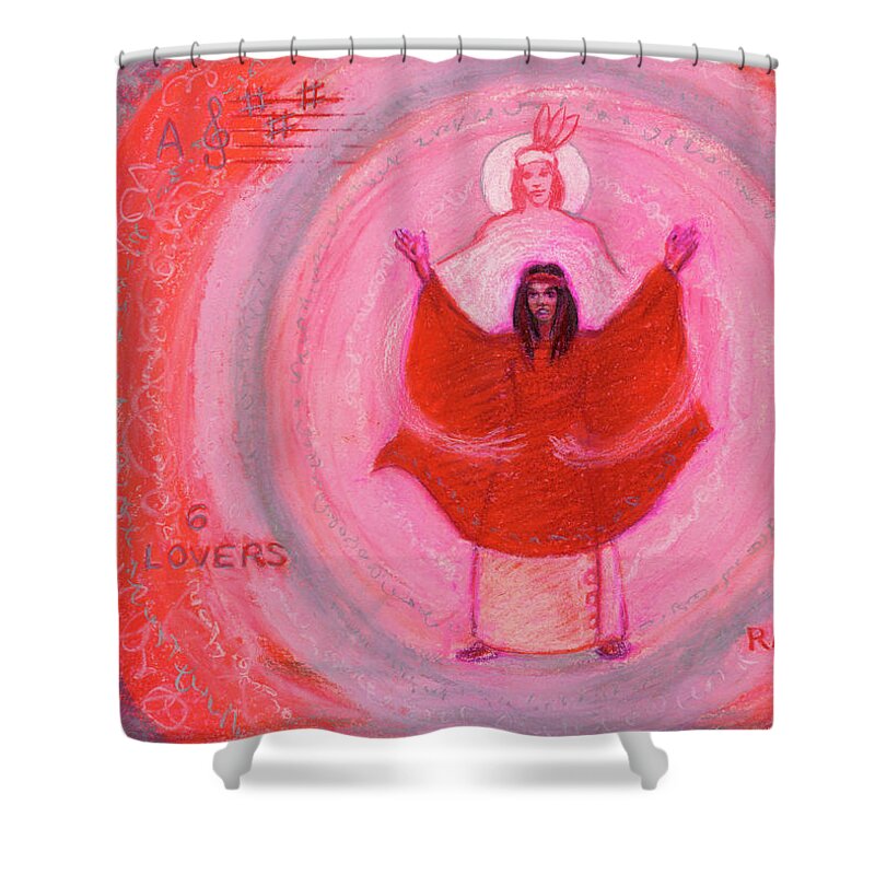Major Arcana Shower Curtain featuring the pastel Gemini 6 - Lovers by Gary Nicholson