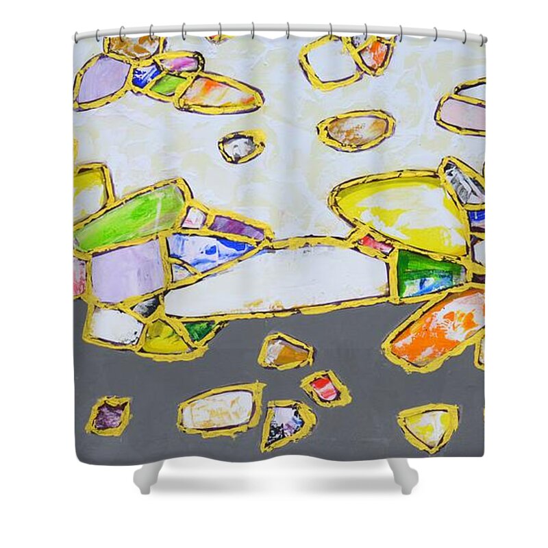 Stones Shower Curtain featuring the painting Gems. Gold 2. by Iryna Kastsova