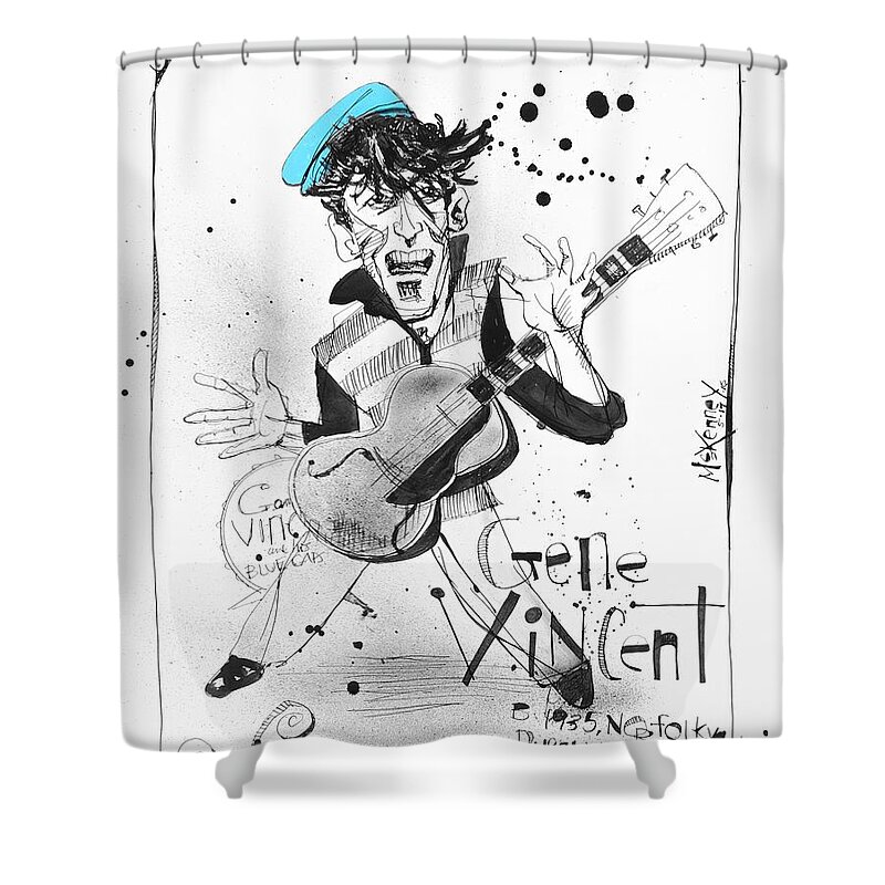  Shower Curtain featuring the drawing Gene Vincent by Phil Mckenney