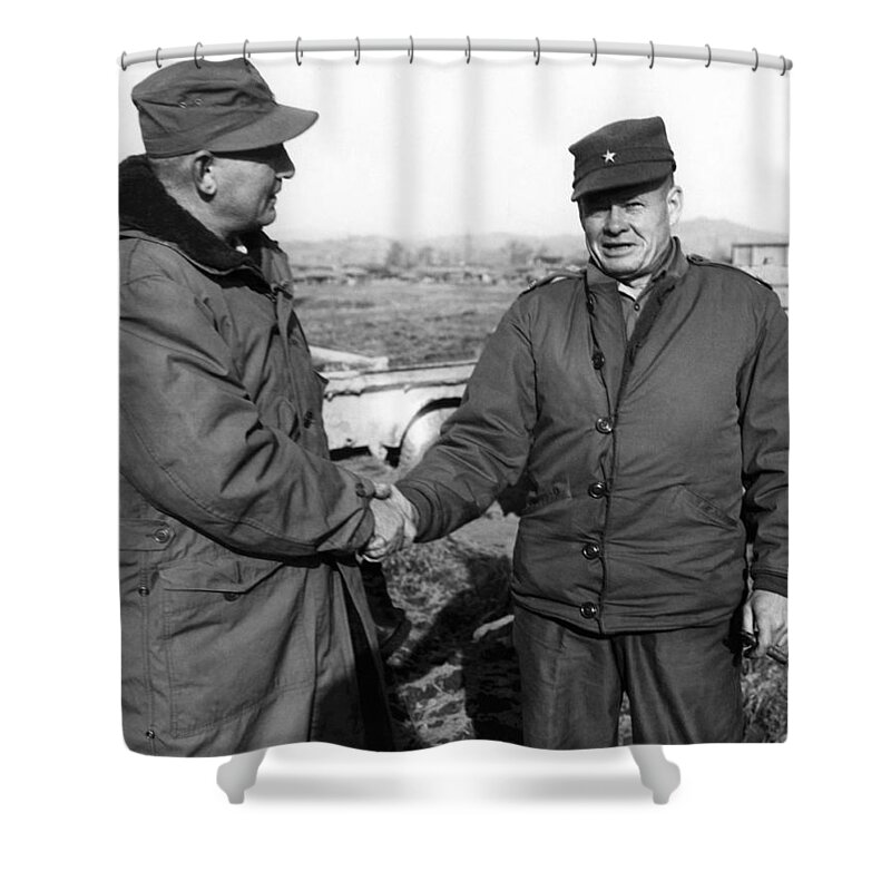 Chesty Puller Shower Curtain featuring the photograph General Chesty Puller During The Korean War by War Is Hell Store