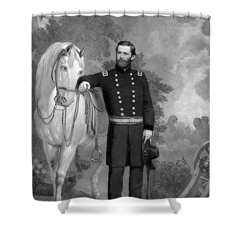 Ulysses Grant Shower Curtain featuring the drawing General Ulysses S. Grant And His Horse by War Is Hell Store