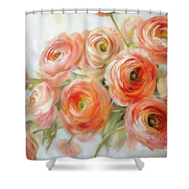 Flowers Shower Curtain featuring the painting Gentle Peach Buttercups by Tina LeCour