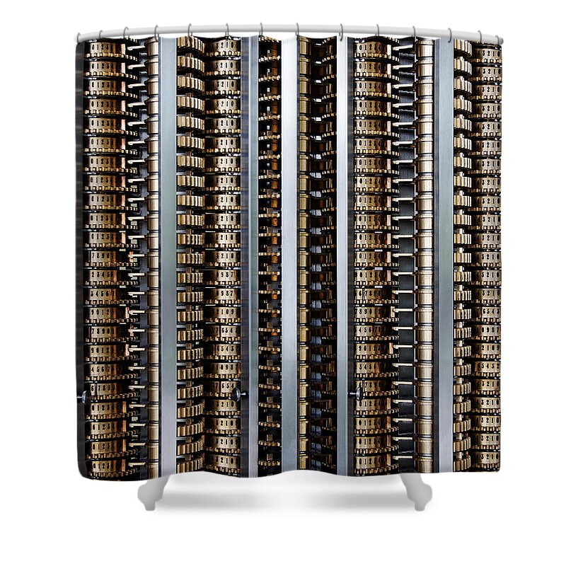 Genuine Steampunk Shower Curtain featuring the photograph Genuine Steampunk -- Charles Babbage Difference Engine No. 2 Mechanical Computer by Darin Volpe