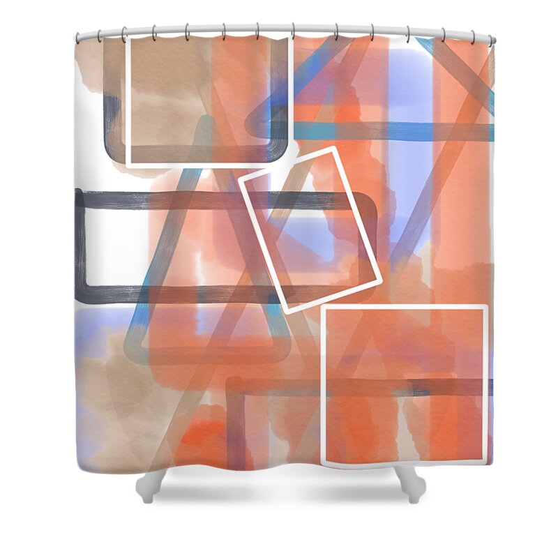Geometric Shower Curtain featuring the digital art Geometric abstract in orange and periwinkle by Bentley Davis