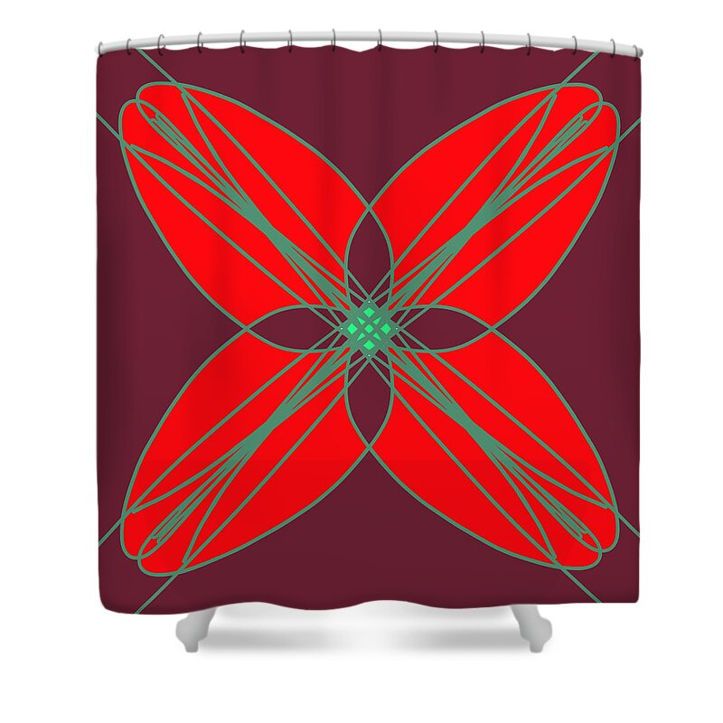 Decorative Illustration Shower Curtain featuring the digital art Geometrical Pattern - Red Flower by Patricia Awapara