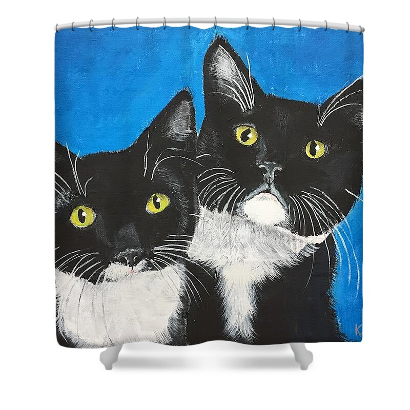 Pets Shower Curtain featuring the painting George and Grayson by Kathie Camara