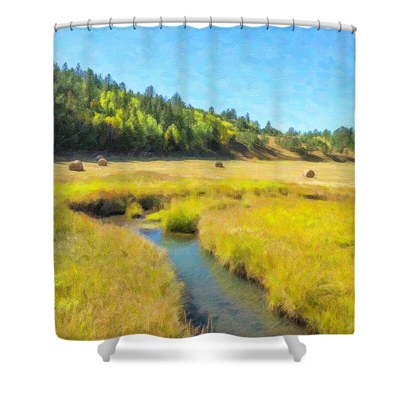 Bike Trail South Dakota Shower Curtain featuring the painting George S. Mickelson trail oil by Chris Spencer