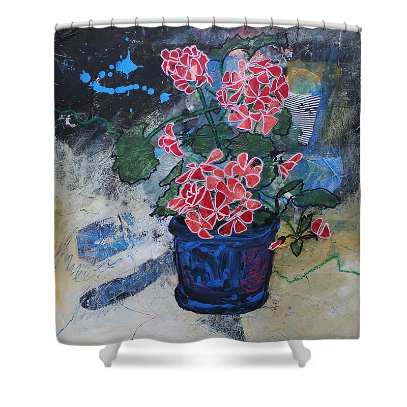  Shower Curtain featuring the painting Geranium Glory by Ruth Kamenev