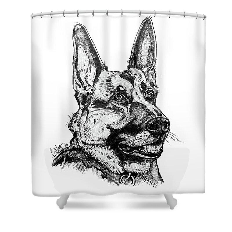 German Shepherd Shower Curtain featuring the drawing German Shepherd by Creative Spirit