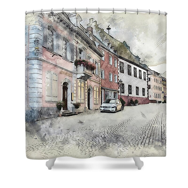 Outdoor Shower Curtain featuring the digital art Germany Sketch by Ariadna De Raadt
