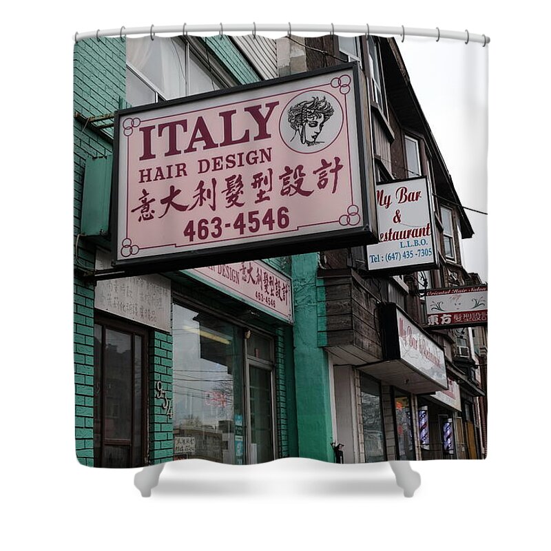 Urban Shower Curtain featuring the photograph Gerrard Signs by Kreddible Trout