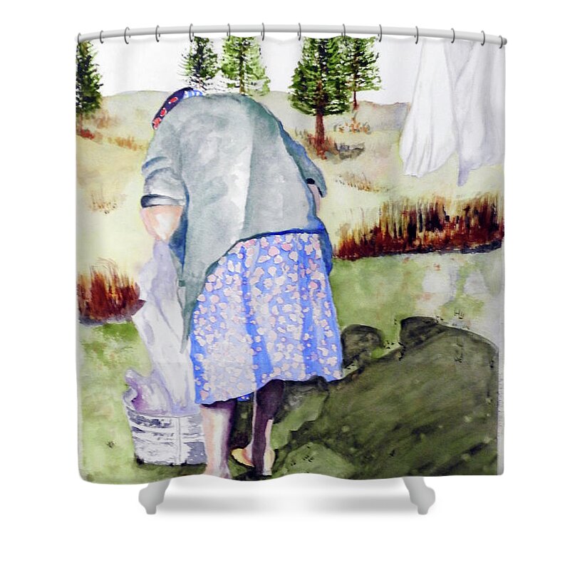 Working Women Shower Curtain featuring the painting Getting It Done by Barbara F Johnson
