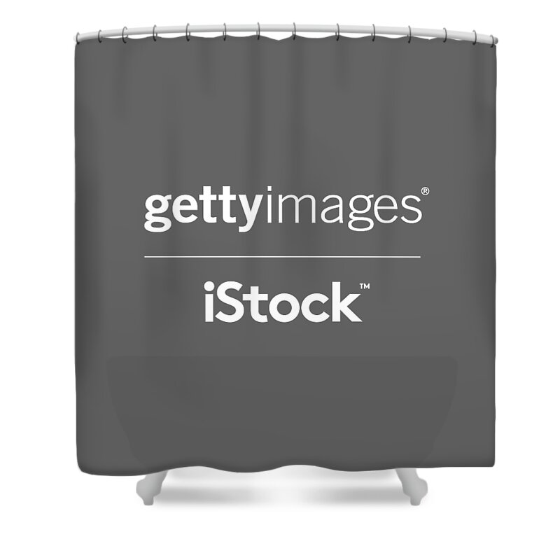 Getty Images Logo Shower Curtain featuring the digital art Getty Istock White Logo by Getty Images