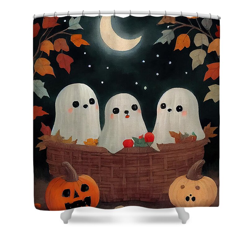 Ghost Shower Curtain featuring the painting ghost kids Halloween by N Akkash