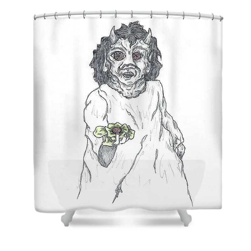 Gift Shower Curtain featuring the drawing Gift of a Flower by Teresamarie Yawn