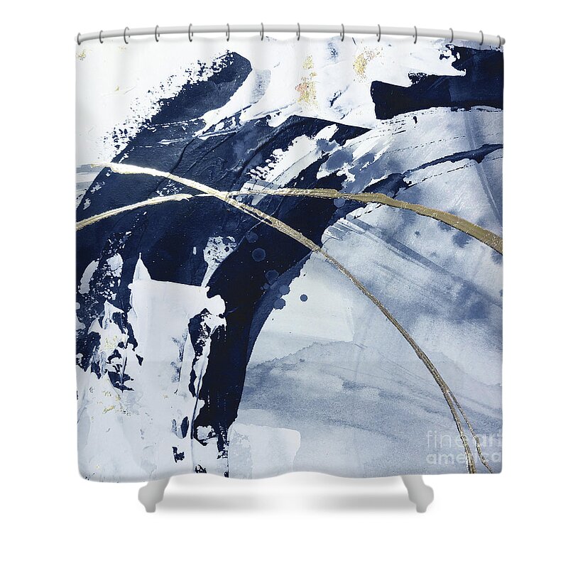 Original Watercolors Shower Curtain featuring the painting Gilded Arcs 2 - Navy by Chris Paschke