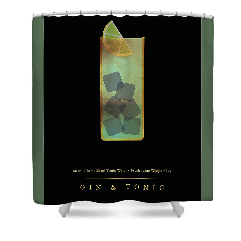 Gin And Tonic Shower Curtain featuring the digital art Gin and Tonic Cocktail - Classic Cocktail Print - Black and Gold - Modern, Minimal Lounge Art by Studio Grafiikka