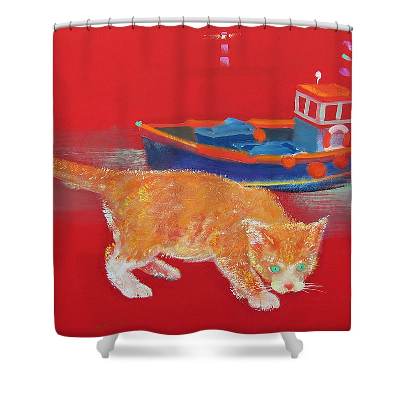 Cat Shower Curtain featuring the painting Ginger Tabby Cat by Charles Stuart