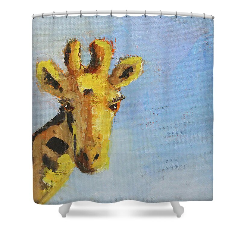 Giraffe Shower Curtain featuring the painting Giraffe by Nancy Merkle