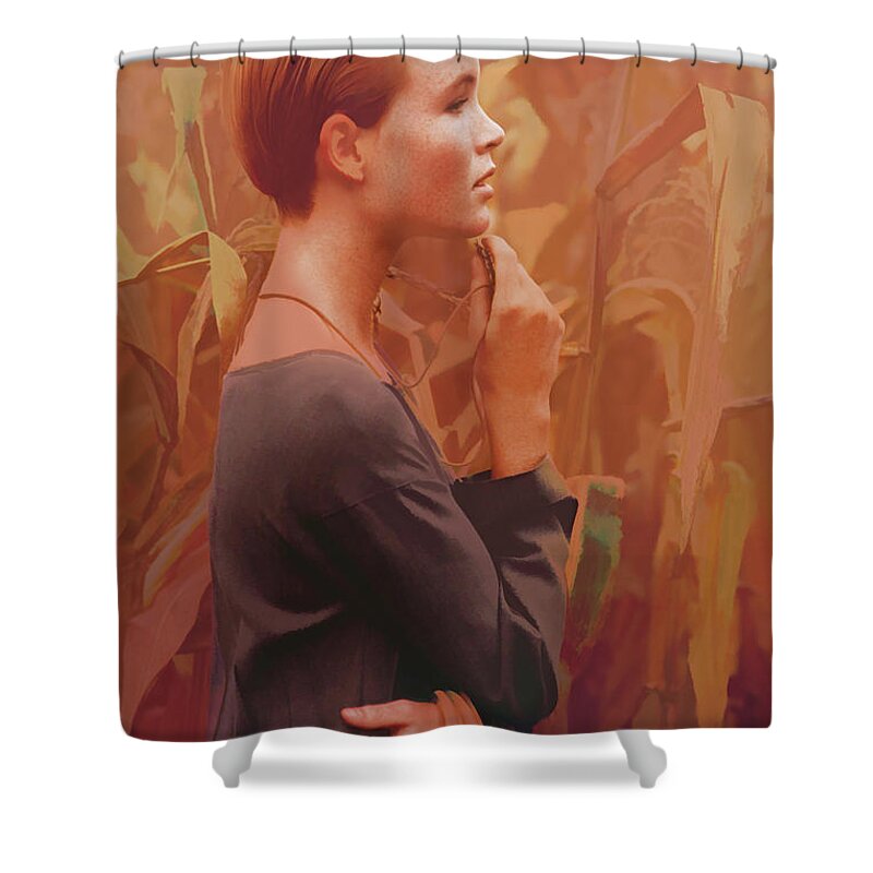 Woman Shower Curtain featuring the photograph Girl in Corn Field 1988 by Steve Ladner