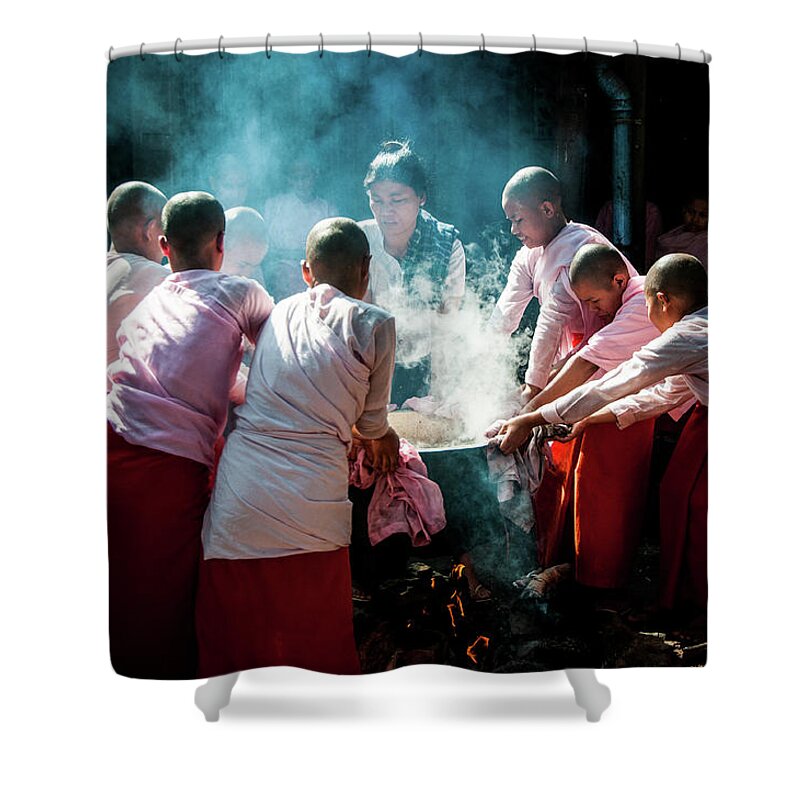 Kalaywa Shower Curtain featuring the photograph Girl Power at Kalaywa Monastery by Arj Munoz