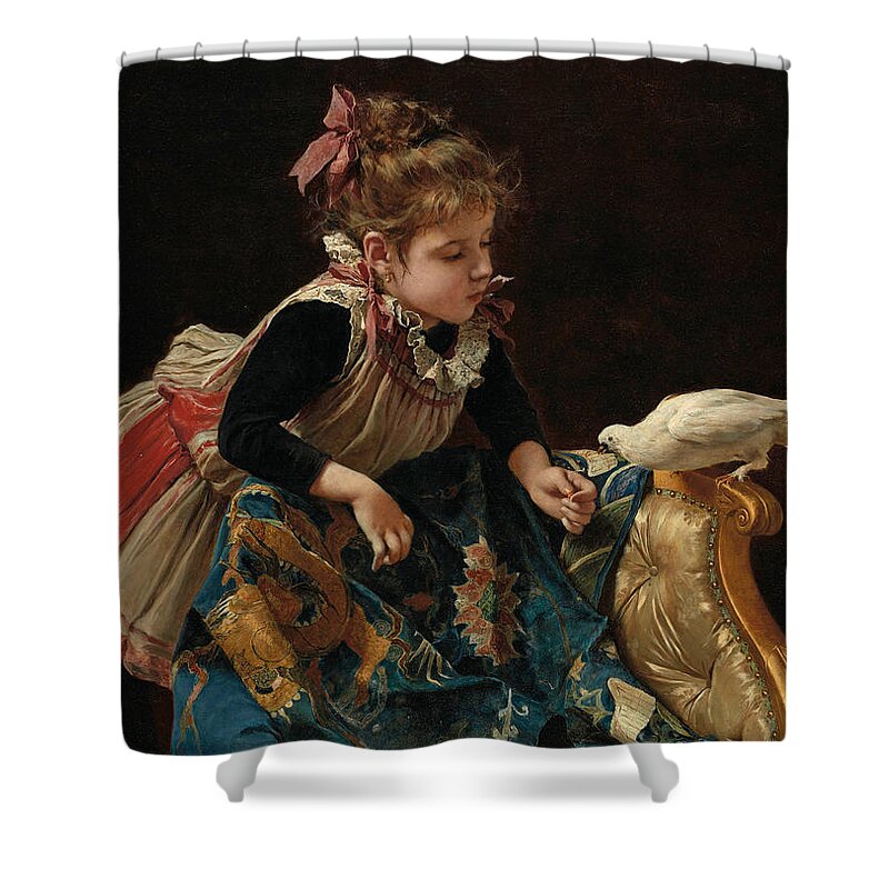 Roberto Fontana Shower Curtain featuring the painting Girl with a dove by Roberto Fontana