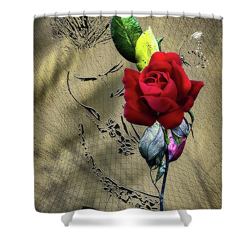 Astra White Shower Curtain featuring the digital art Girl With Rose by Anthony Ellis