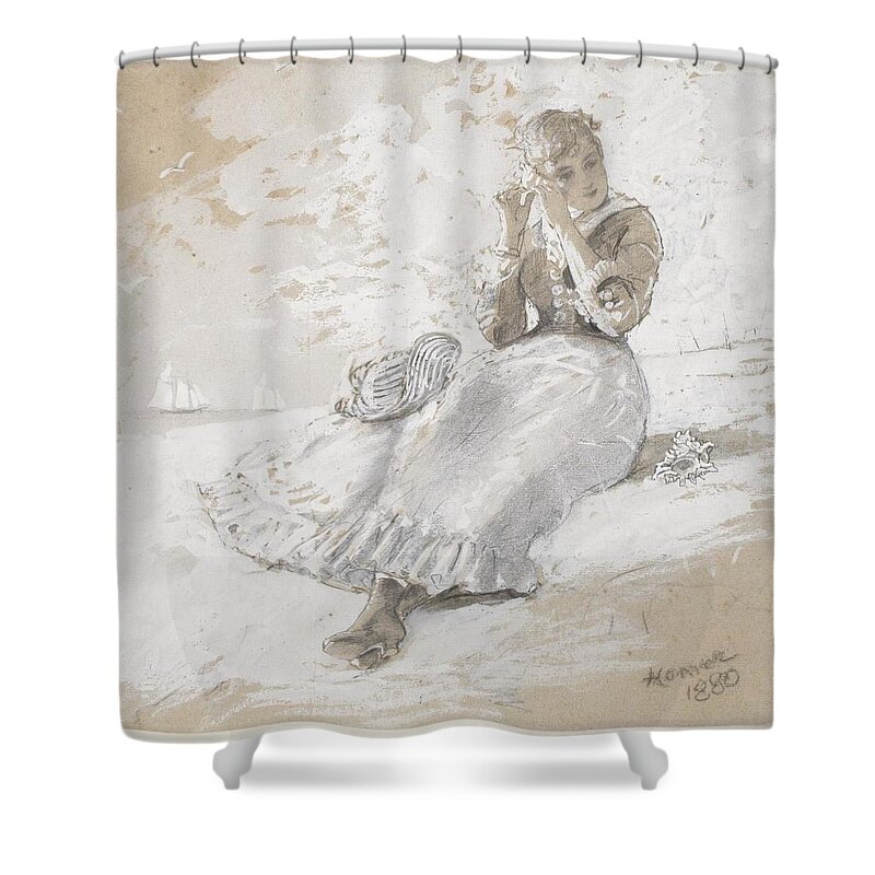 Shell Shower Curtain featuring the painting Girl With Shell At Ear by Winslow Homer