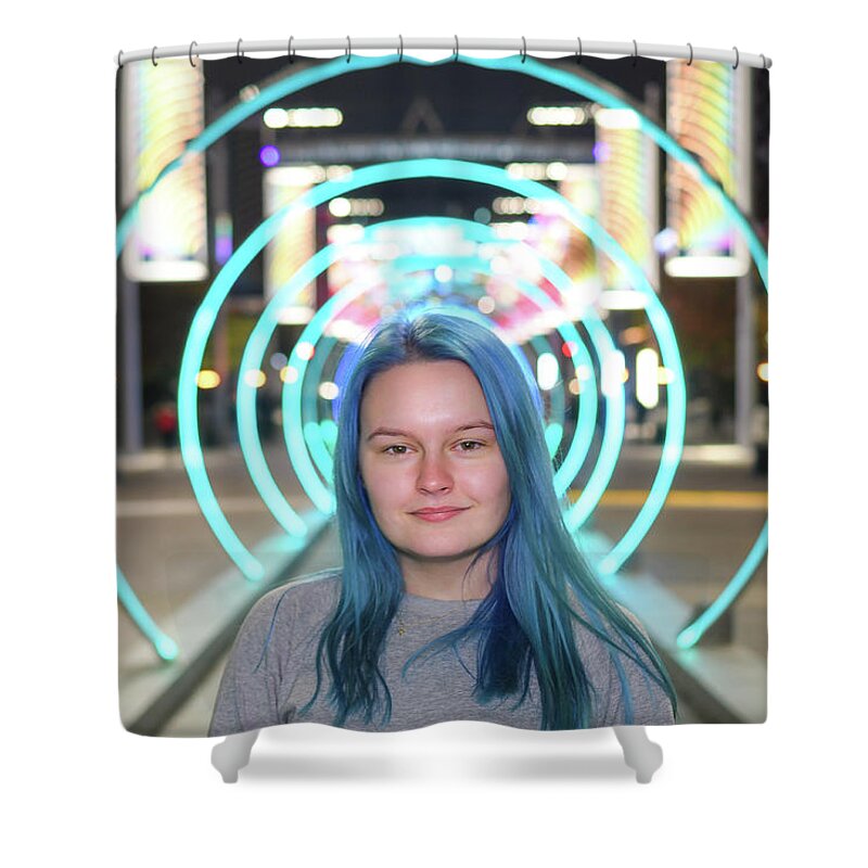 Wembley Shower Curtain featuring the photograph Girl with the blue hair by Andrew Lalchan