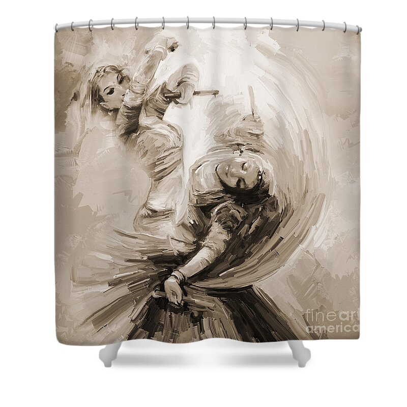 #bhangra Shower Curtain featuring the painting Girls dancing Pakistani dance by Gull G