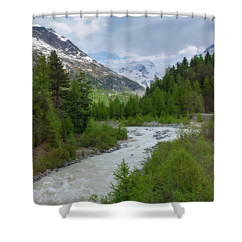 Alps Shower Curtain featuring the photograph Glacial River in the Swiss Alps by Matthew DeGrushe