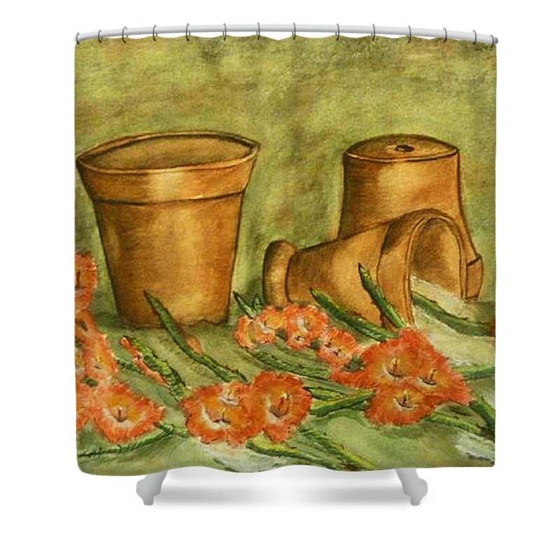 Gladiolus Shower Curtain featuring the painting Gladiolus Spill by Kelly Mills