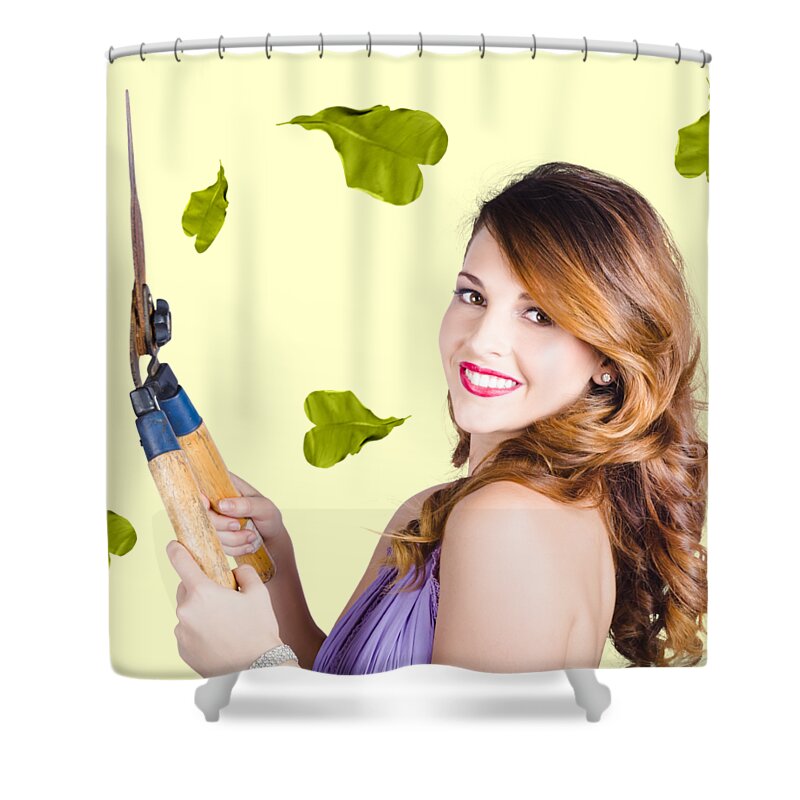 Gardener Shower Curtain featuring the photograph Glamorous woman gardening by Jorgo Photography