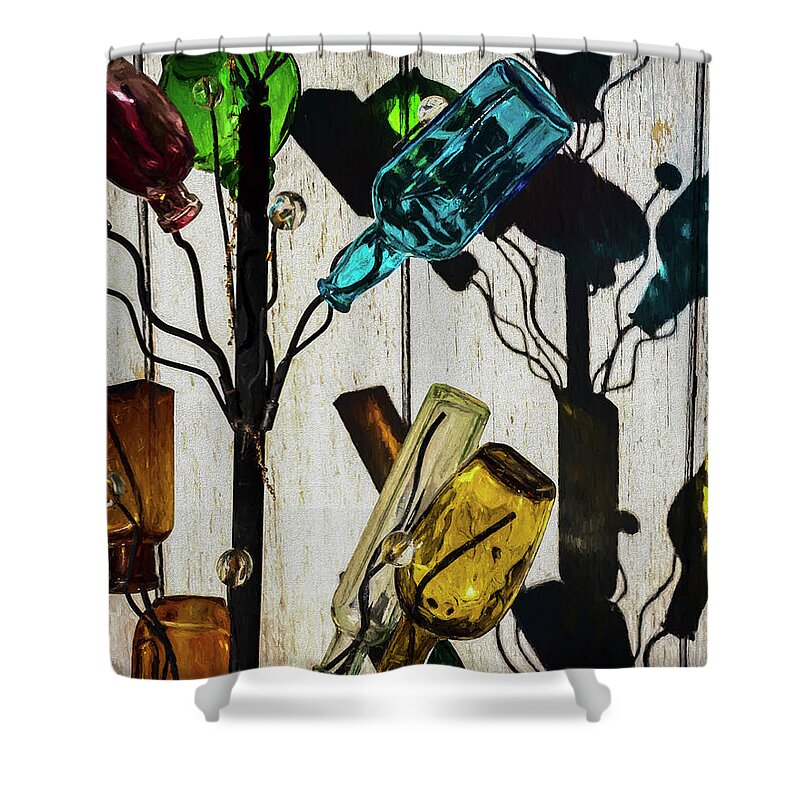 Black Shower Curtain featuring the photograph Glass Bottles Color Painterly by David Gordon