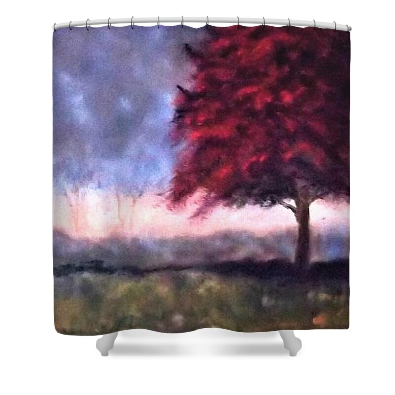 Trees Shower Curtain featuring the painting Glimmer by Stephen King
