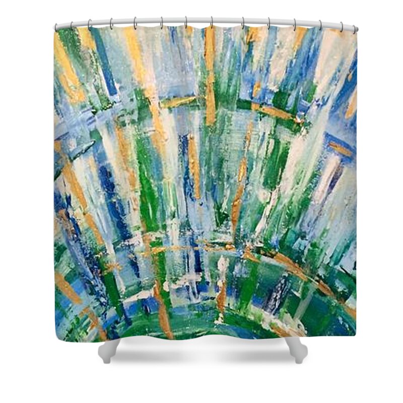 Blue Shower Curtain featuring the painting Glory Explosion by Deb Brown Maher