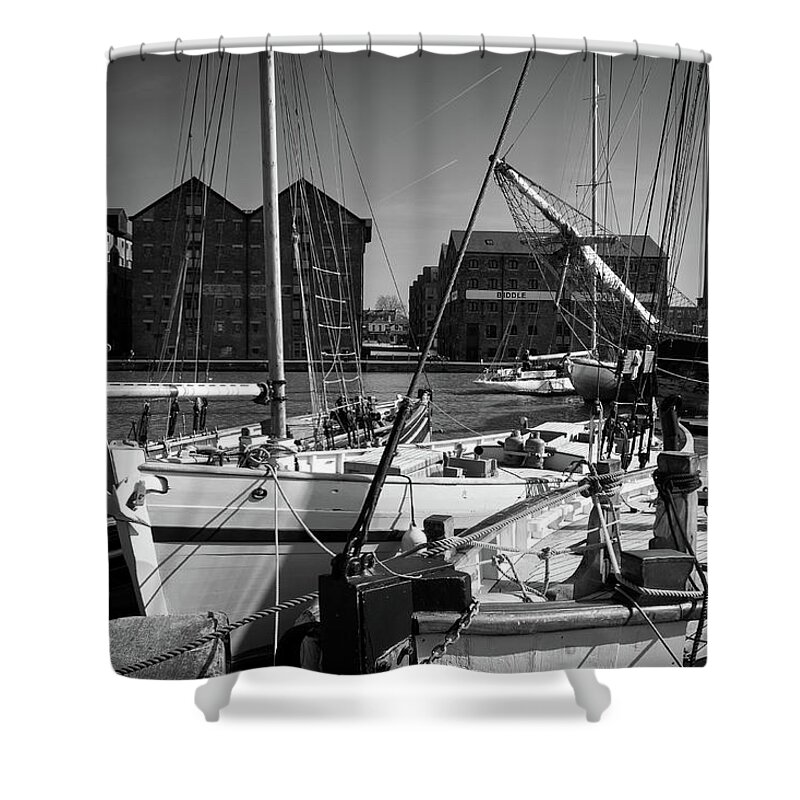 Britain Shower Curtain featuring the photograph Gloucester Docks, UK by Seeables Visual Arts